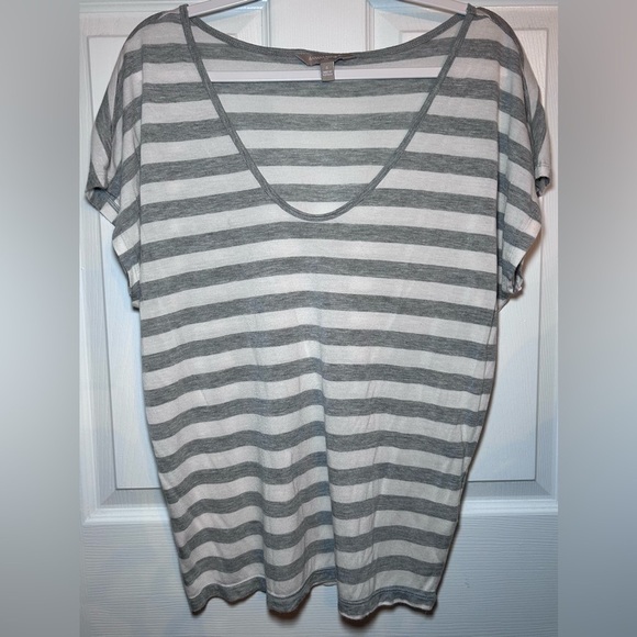 Banana Republic Striped Short-Sleeve Boxy T-Shirt- Gray/White Size S - Picture 1 of 4